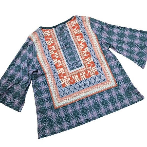 Suzanne Betro Weekend 3X Geometric Print Top Tunic bell sleeve Hippie Boho NEW - Picture 4 of 9
